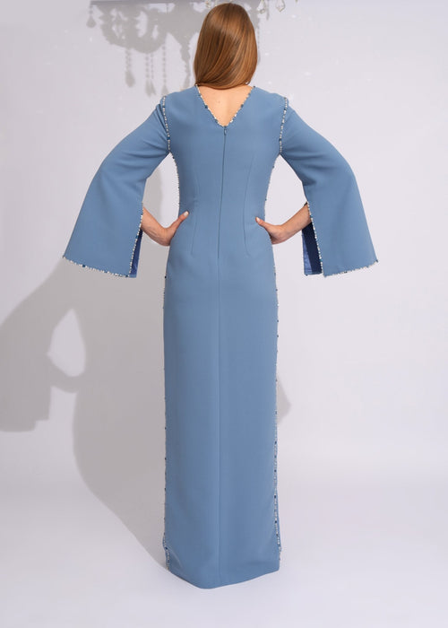 Azure Crystal Bell Sleeve Gown - Paria Masoumi