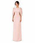 Blush Draped Shoulder Embellished Evening Gown - Paria Masumi