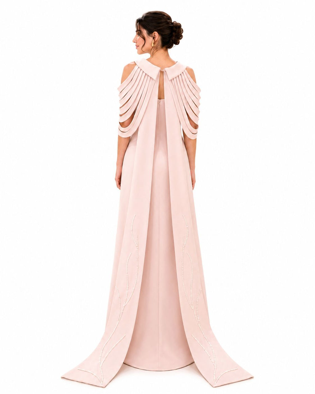Blush Draped Shoulder Embellished Evening Gown - Paria Masumi