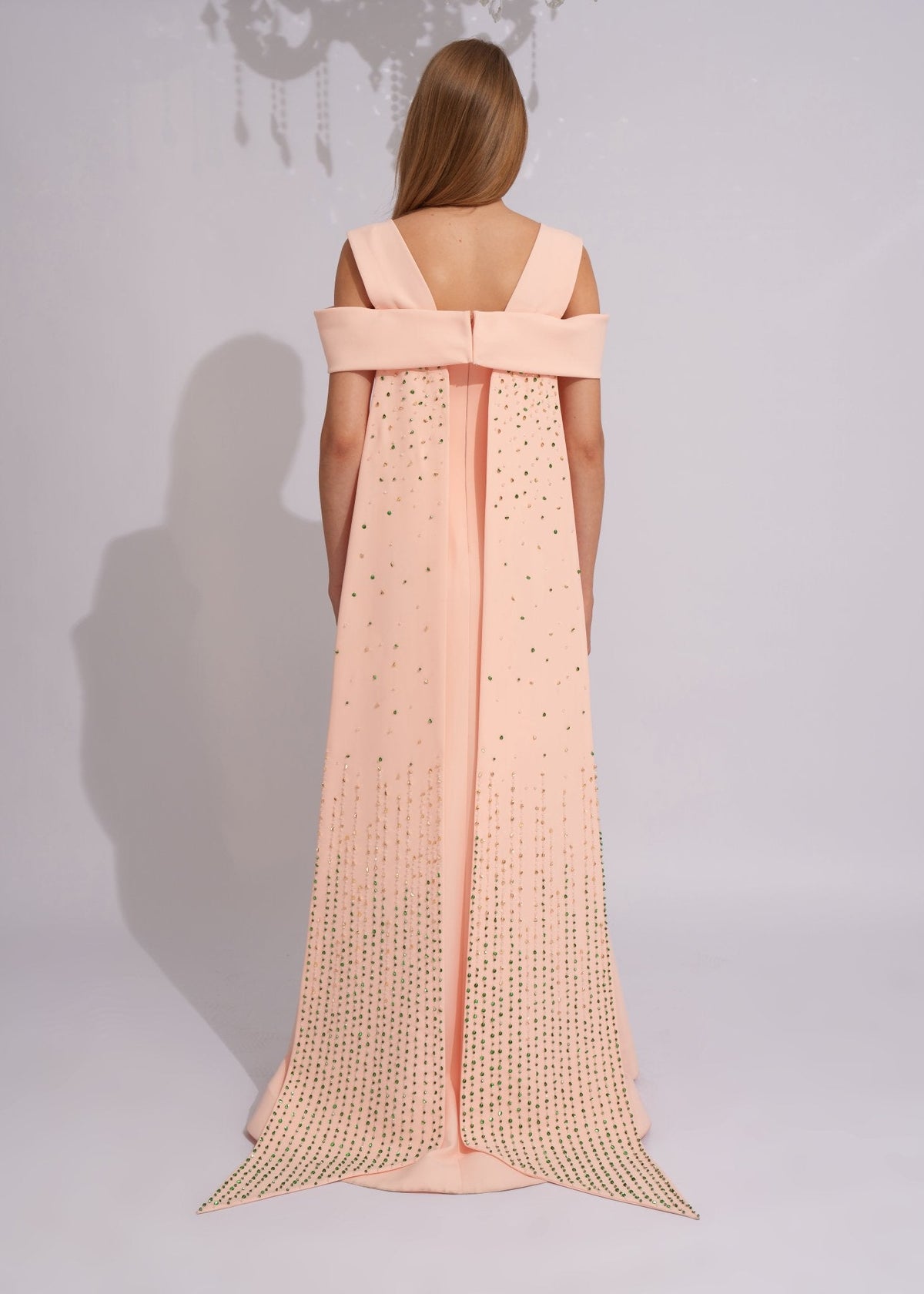 Blush Emerald Crystal Cape Gown - Paria Masumi