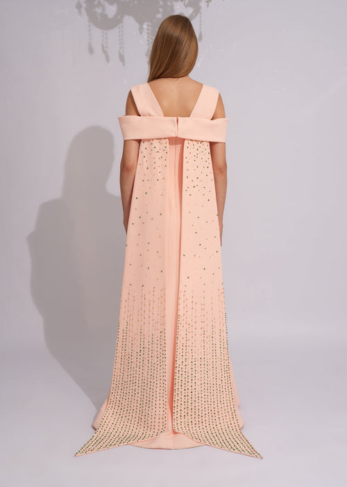 Blush Emerald Crystal Cape Gown - Paria Masumi