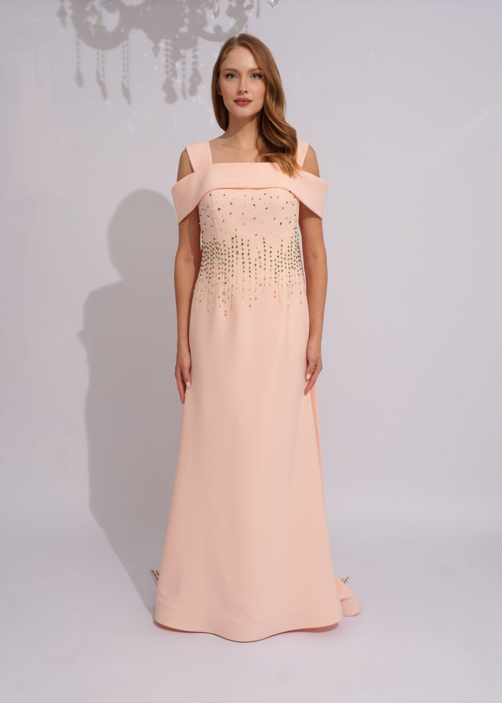 Blush Emerald Crystal Cape Gown - Paria Masumi