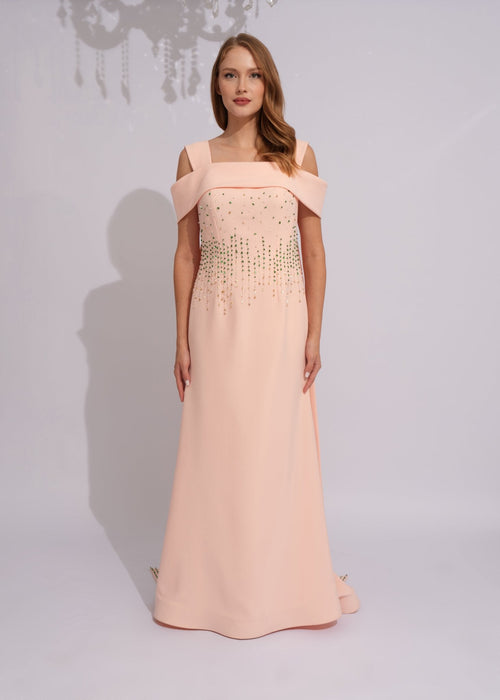 Blush Emerald Crystal Cape Gown - Paria Masumi