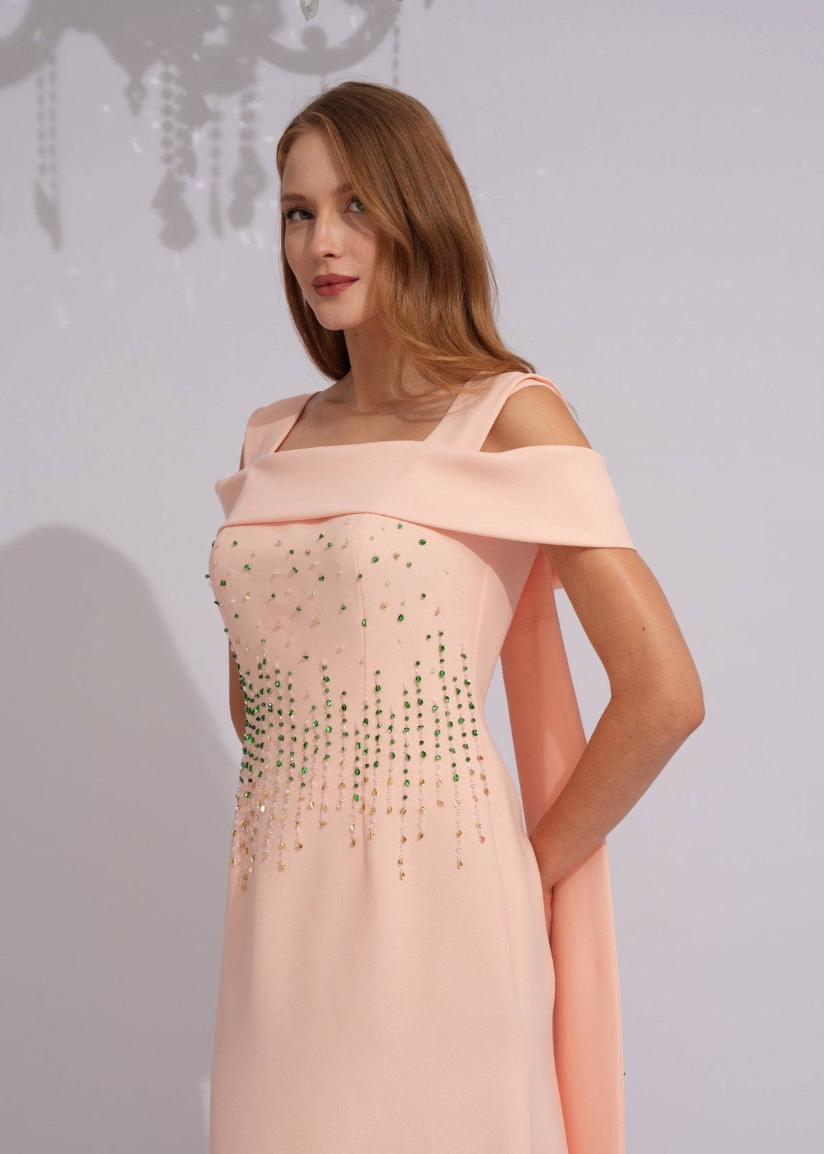 Blush Emerald Crystal Cape Gown - Paria Masumi
