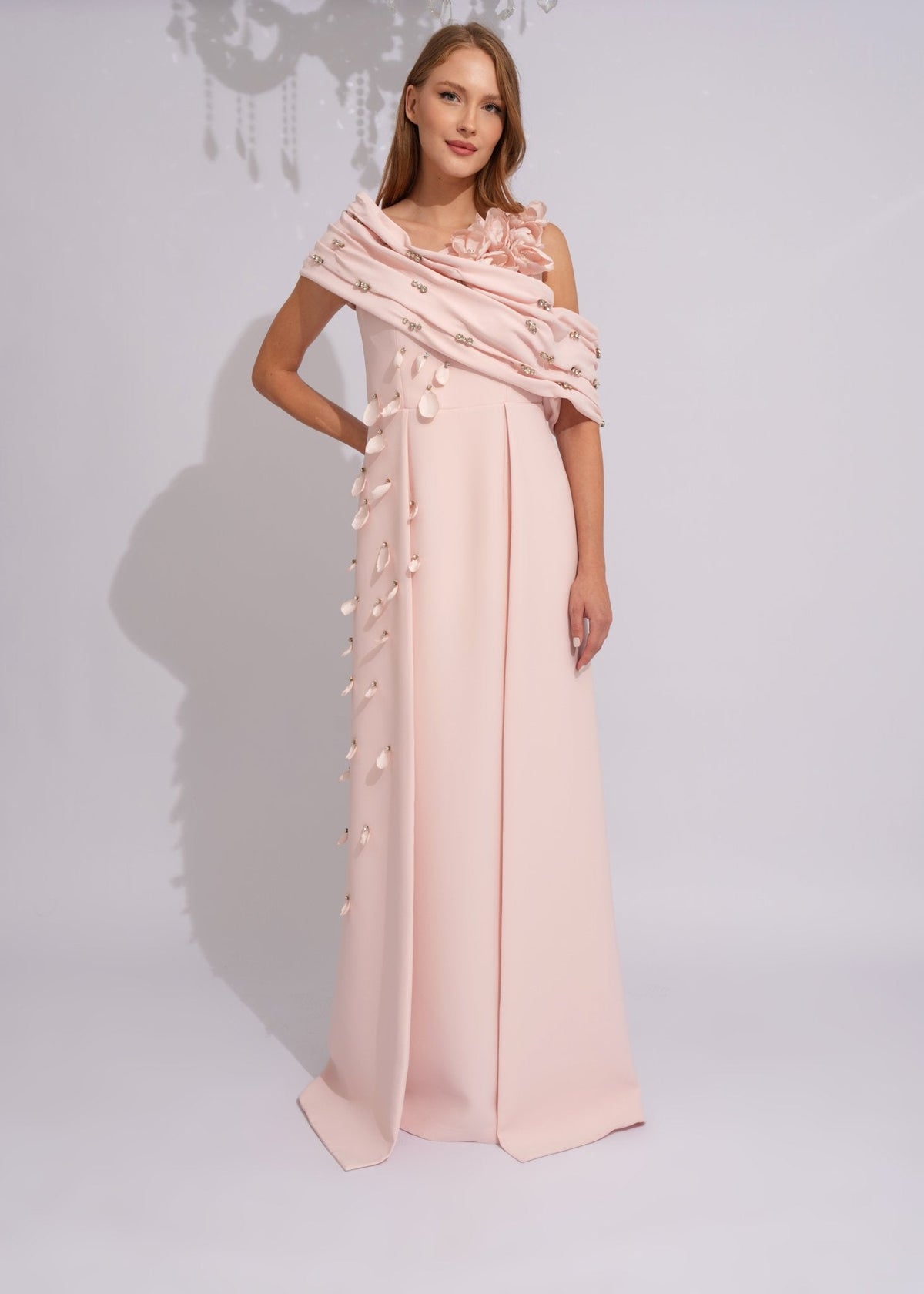 Blush Petal Draped Couture Gown - Paria Masumi