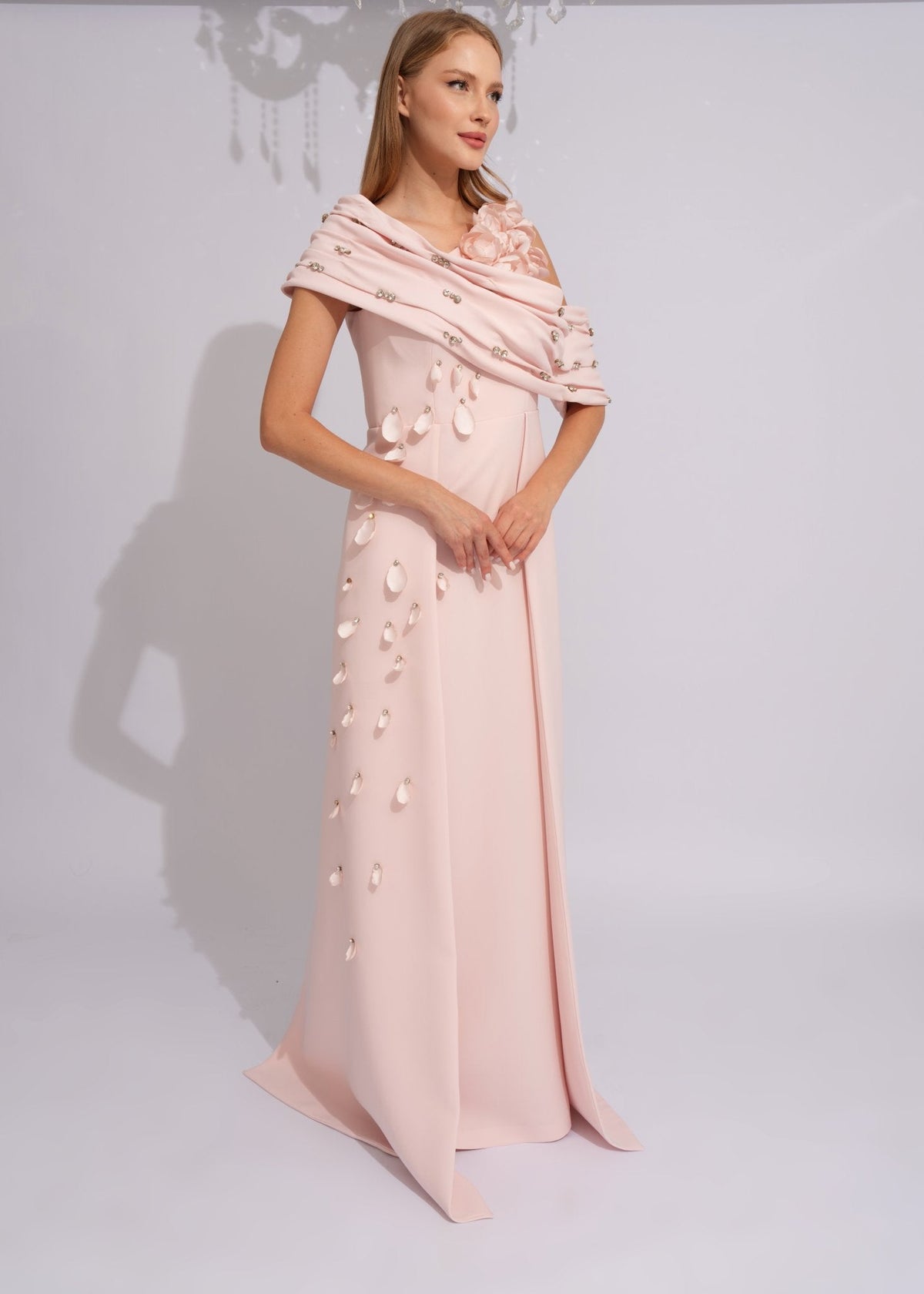 Blush Petal Draped Couture Gown - Paria Masumi