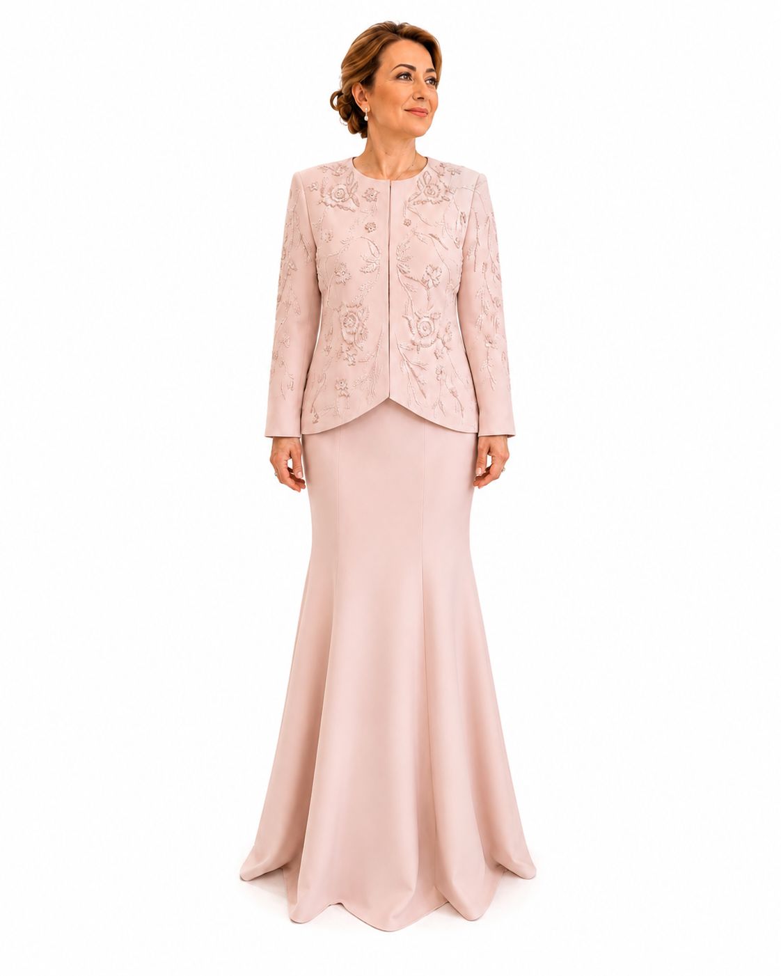 Blush Pink Embellished Jacket & Mermaid Gown Set - Paria Masumi