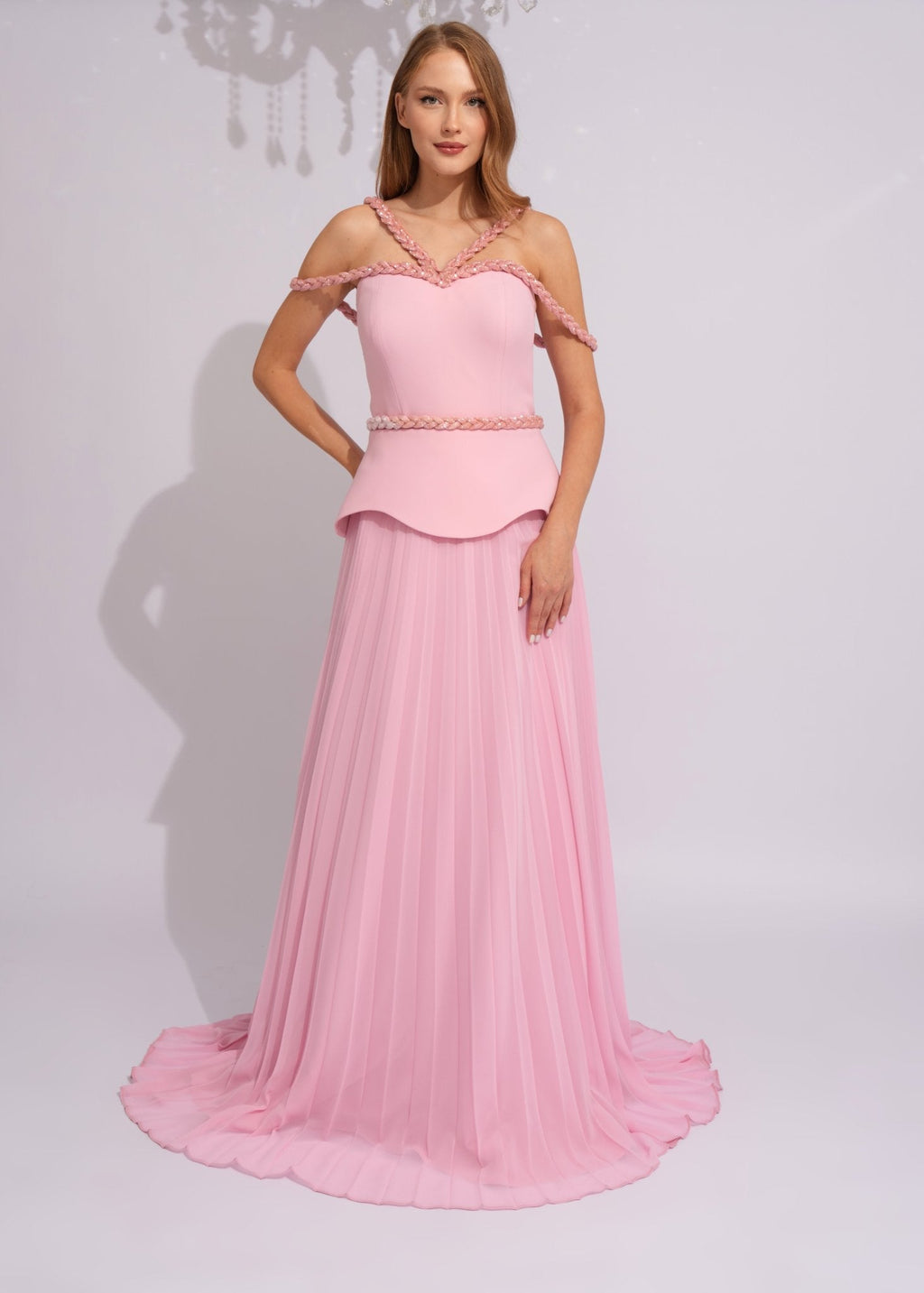 Blush Rose Braided Pleated Gown - Paria Masumi