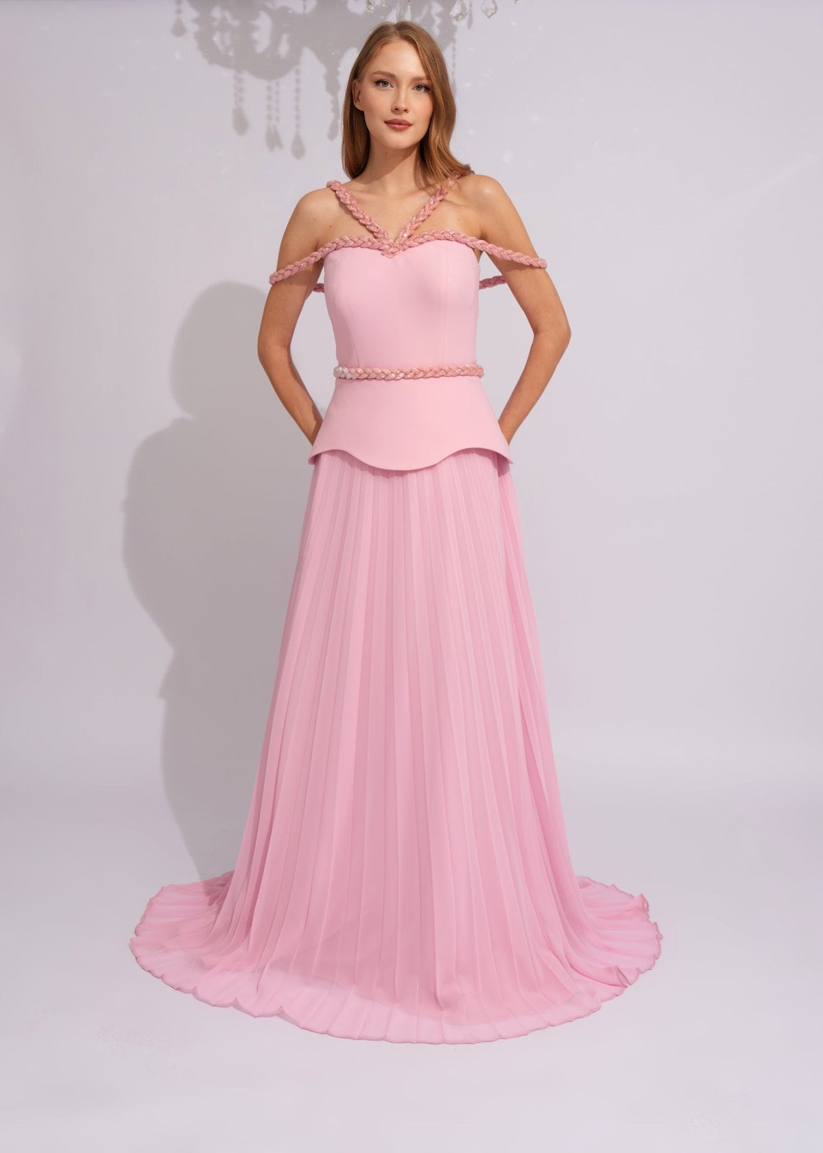 Blush Rose Braided Pleated Gown - Paria Masumi