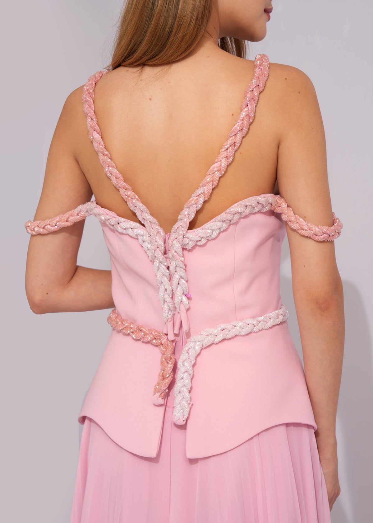 Blush Rose Braided Pleated Gown - Paria Masumi