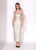 Champagne Reversible Sequin Strapless Midi Evening Dress - Paria Masumi