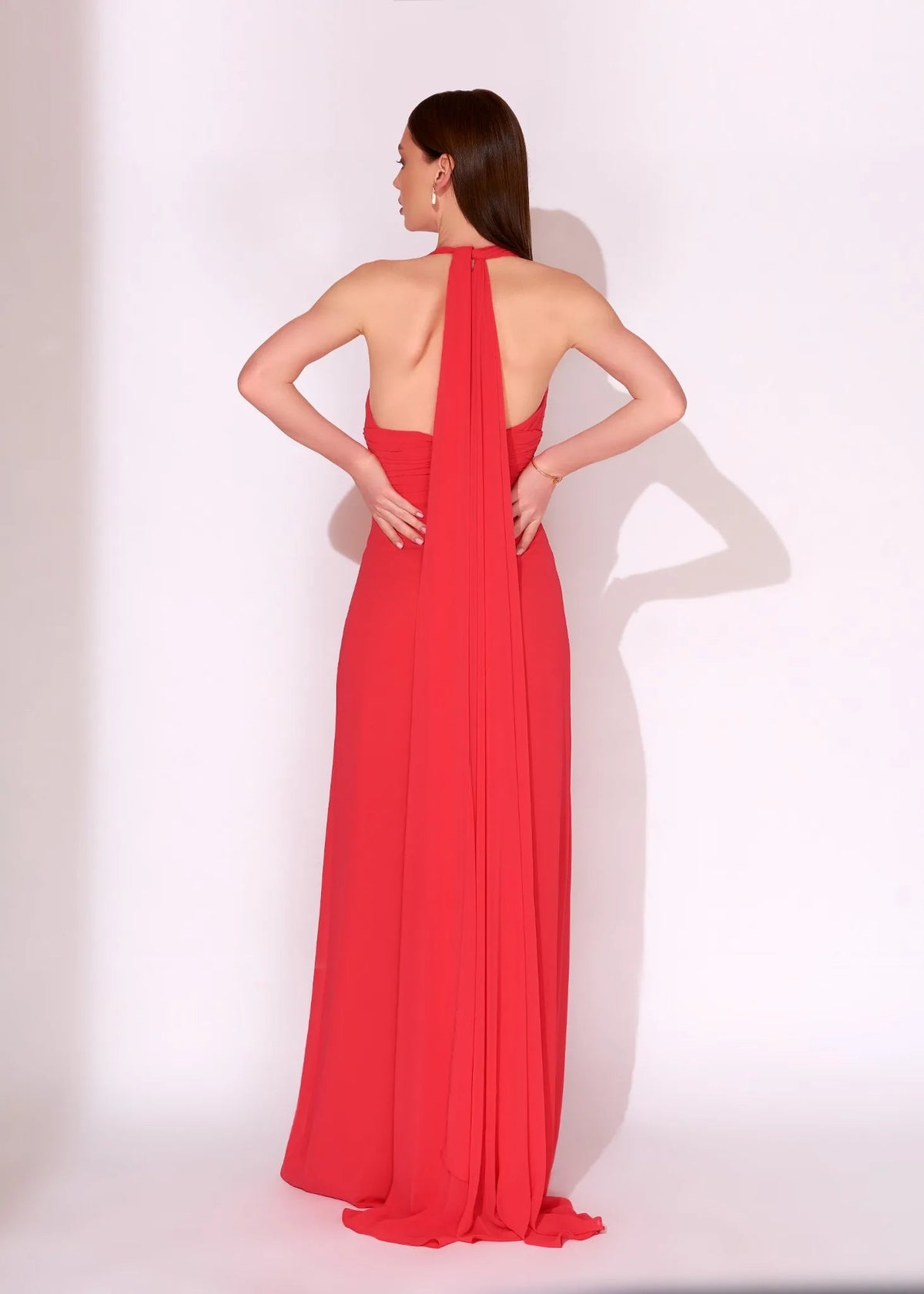 Coral Halter Neck Cape Evening Jumpsuit - Paria Masumi