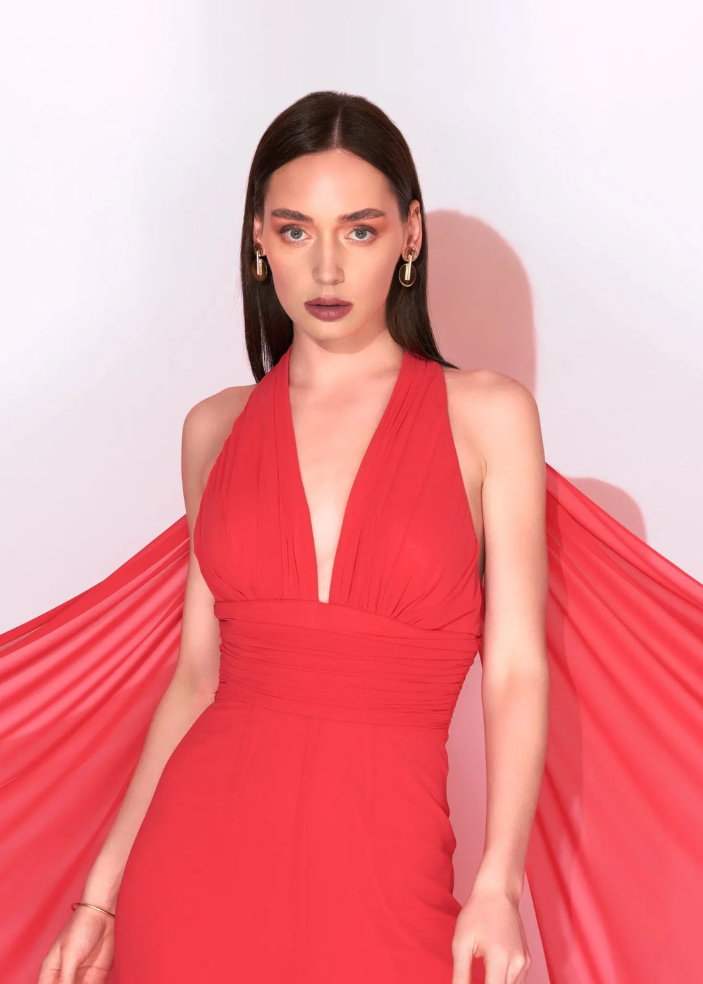 Coral Halter Neck Cape Evening Jumpsuit - Paria Masumi