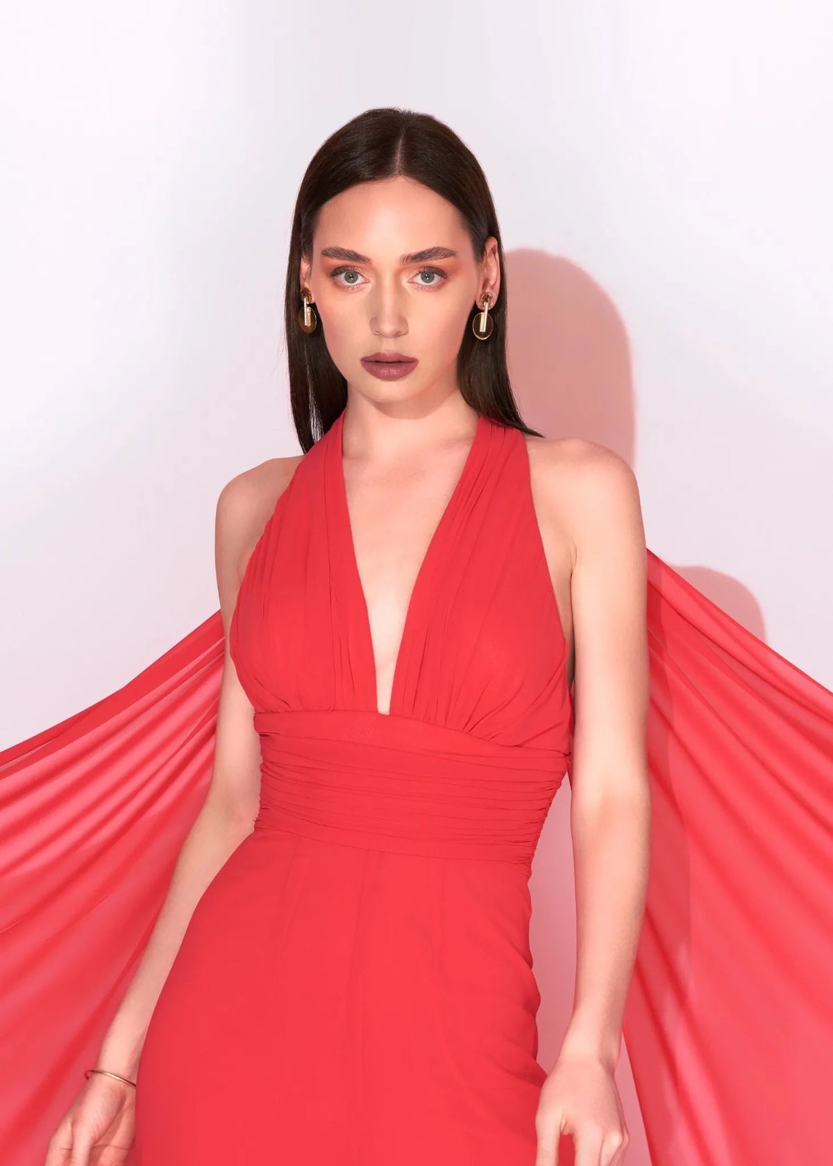 Coral Halter Neck Cape Evening Jumpsuit - Paria Masumi