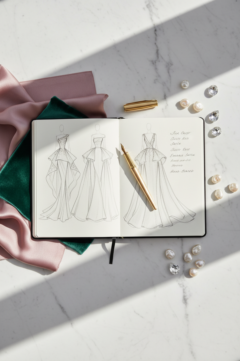 Couture Design Sketchbook Flatlay