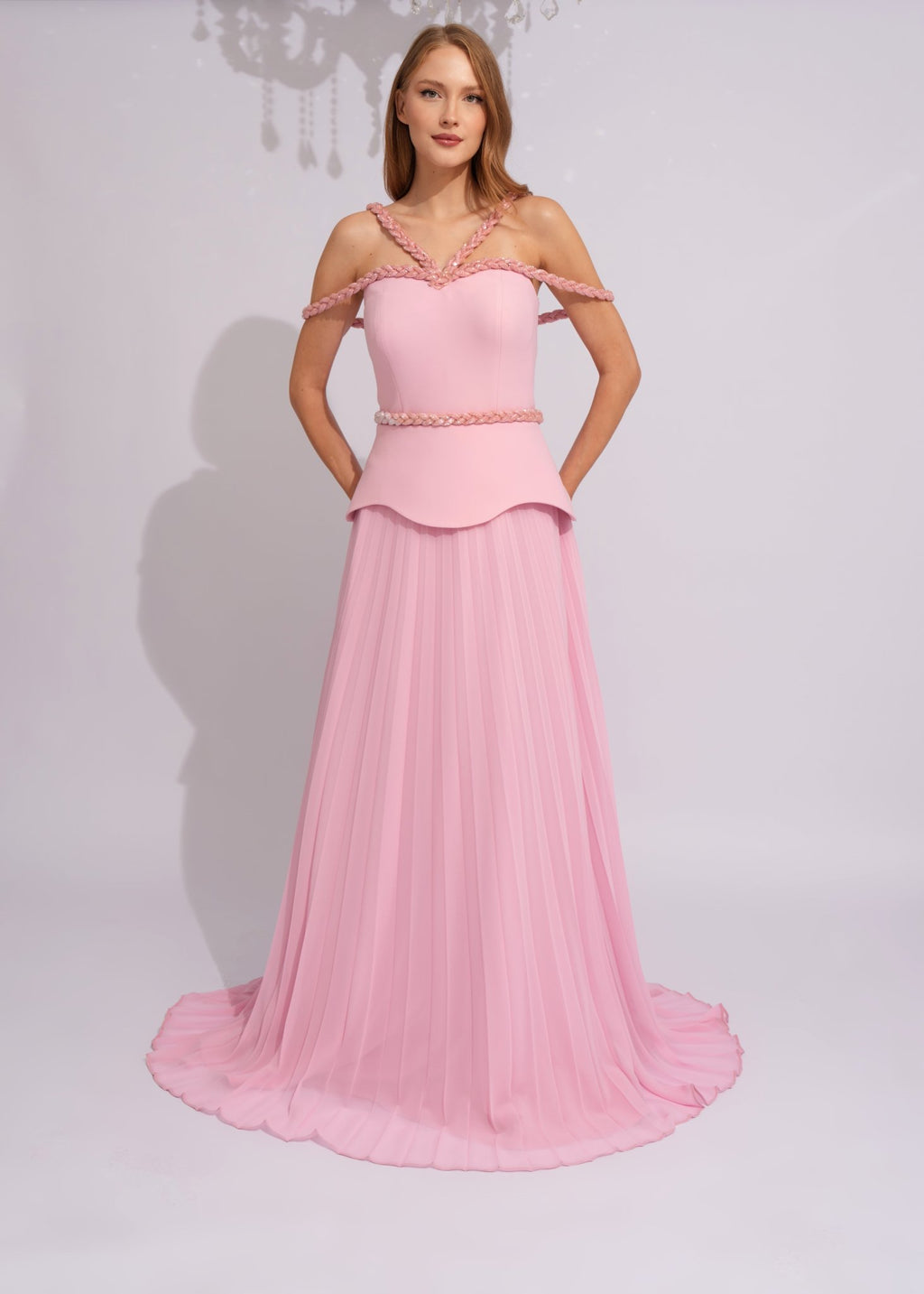 Blush Rose Braided Pleated Gown