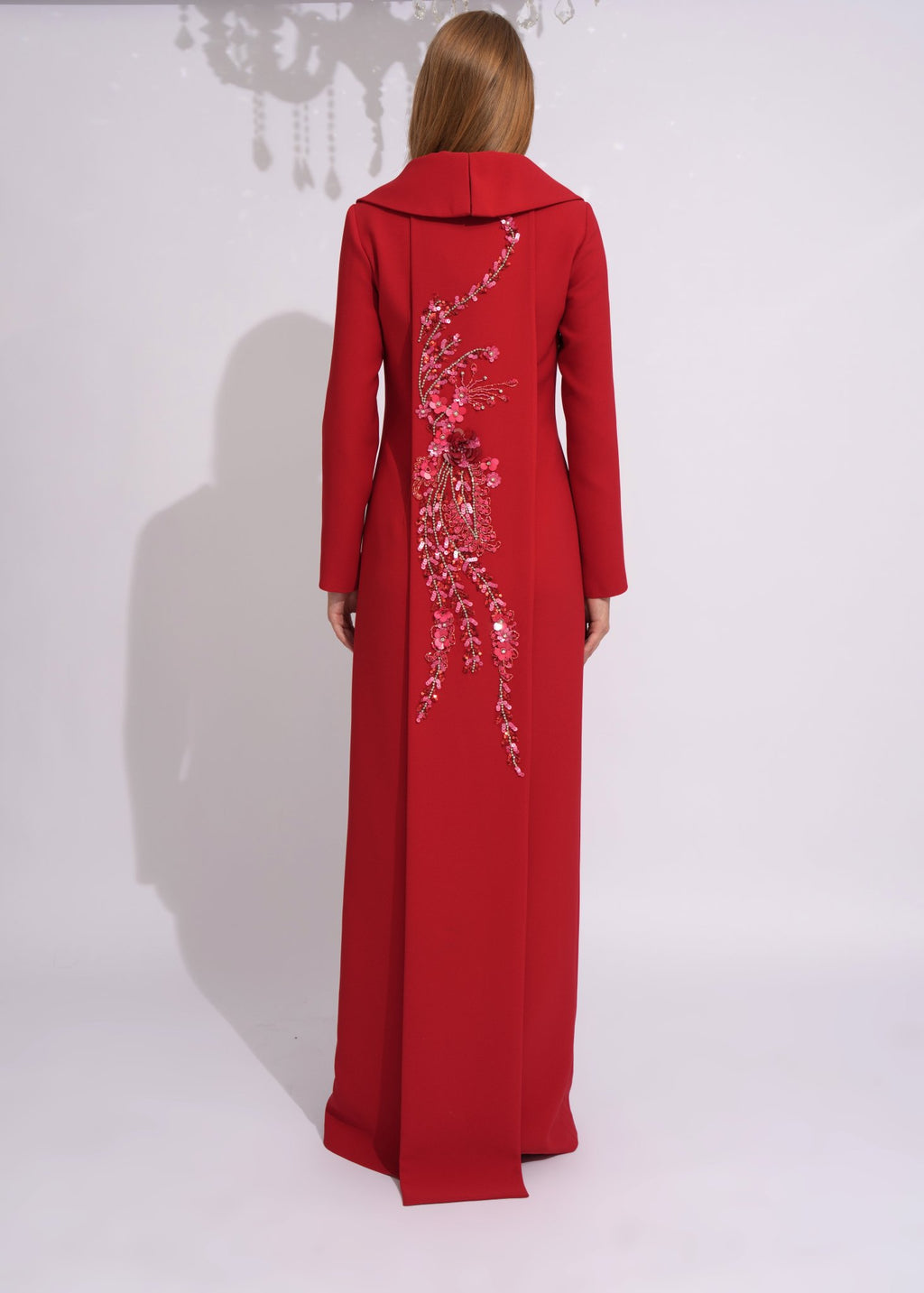 Crimson Blossom Cape Gown