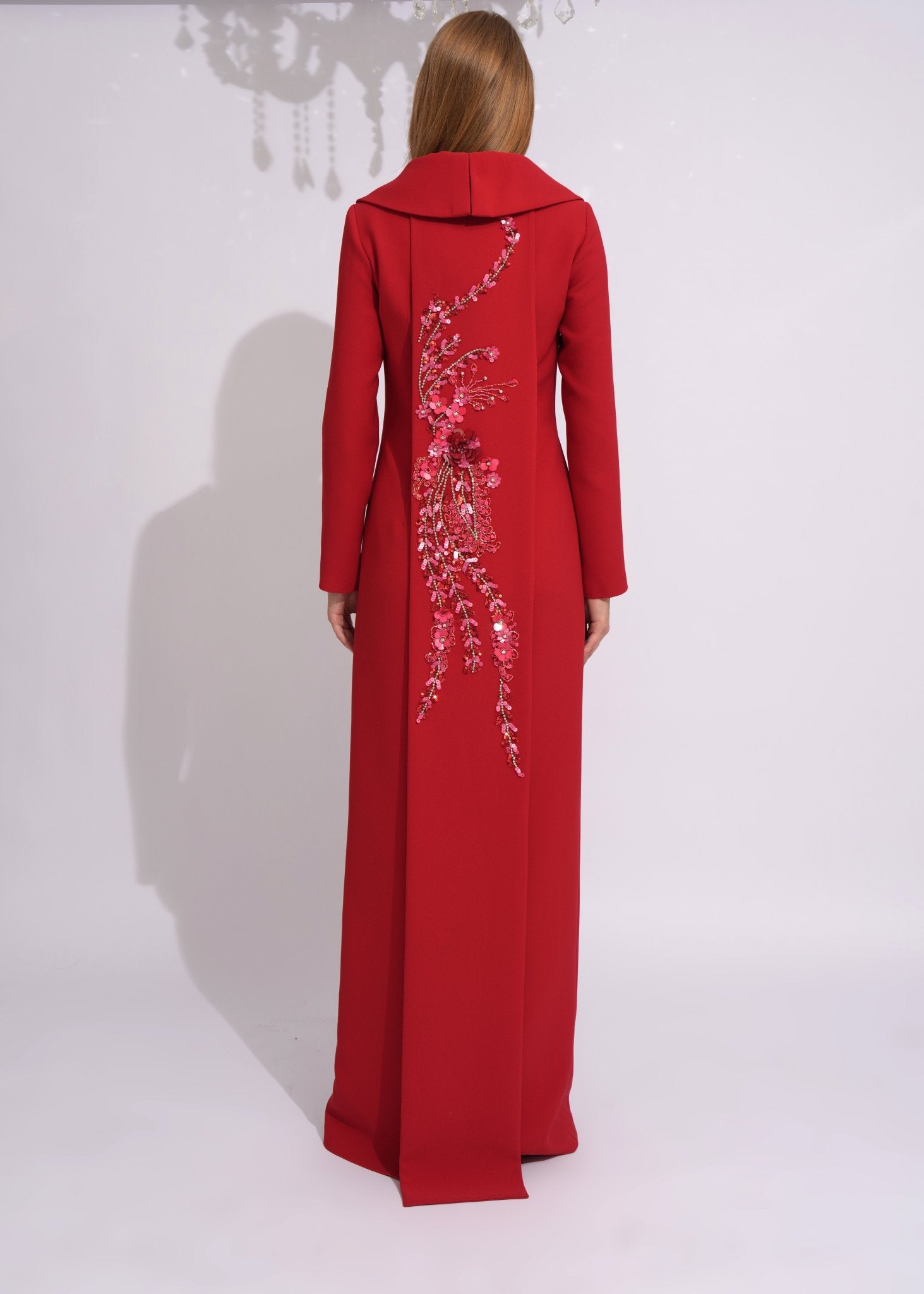 Crimson Blossom Cape Gown