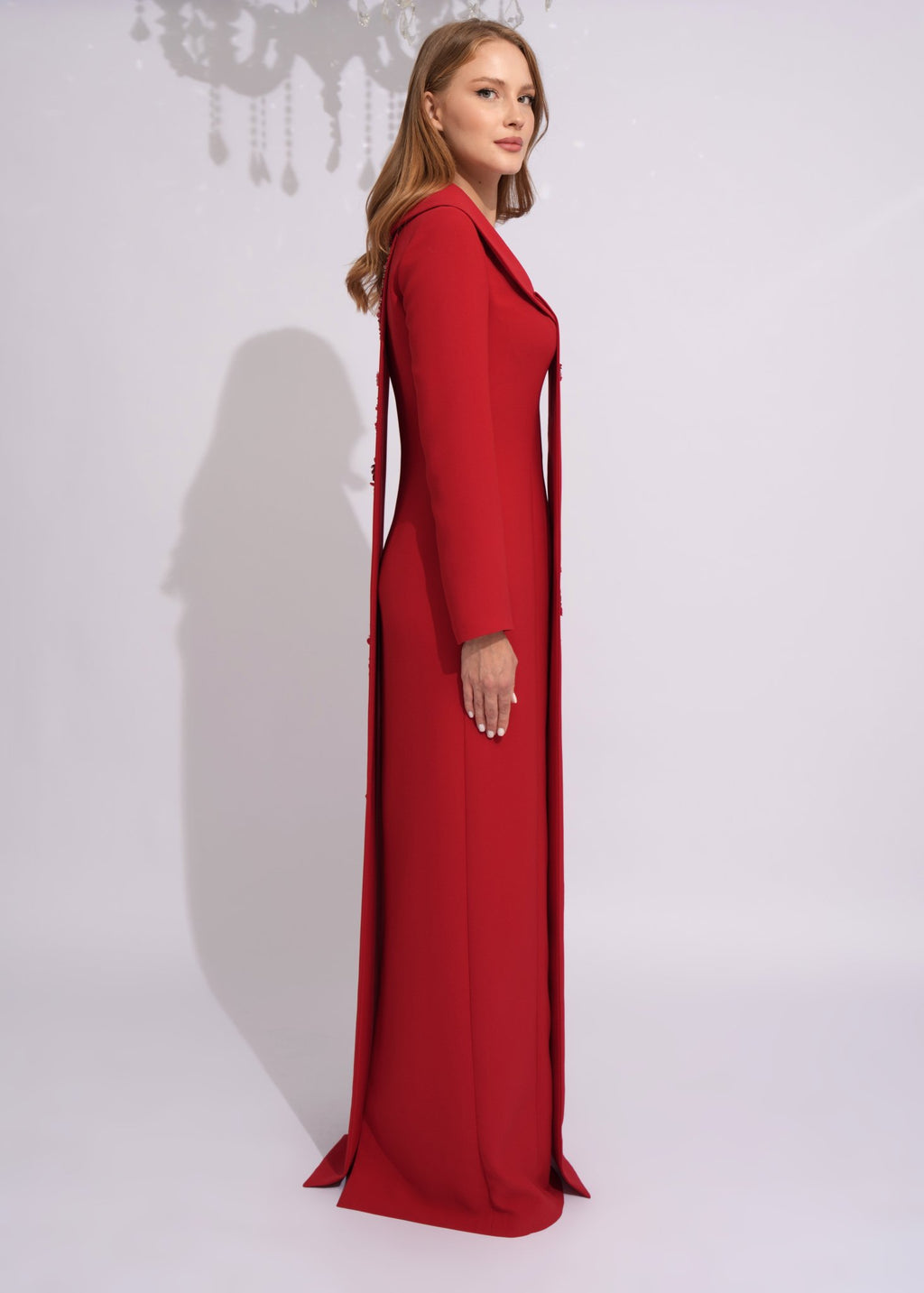 Crimson Blossom Cape Gown