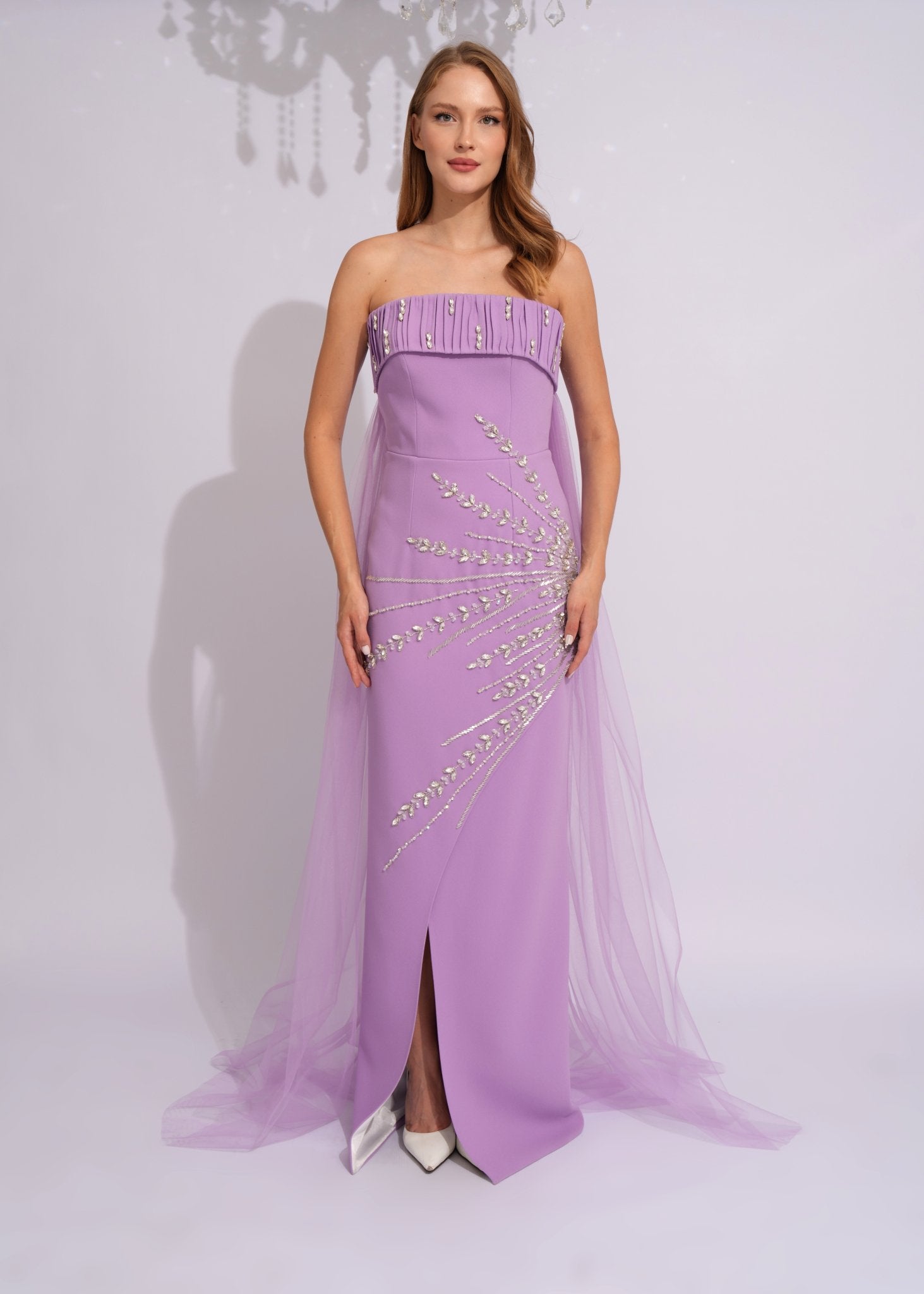 Lavender Starlight Tulle Cape Gown