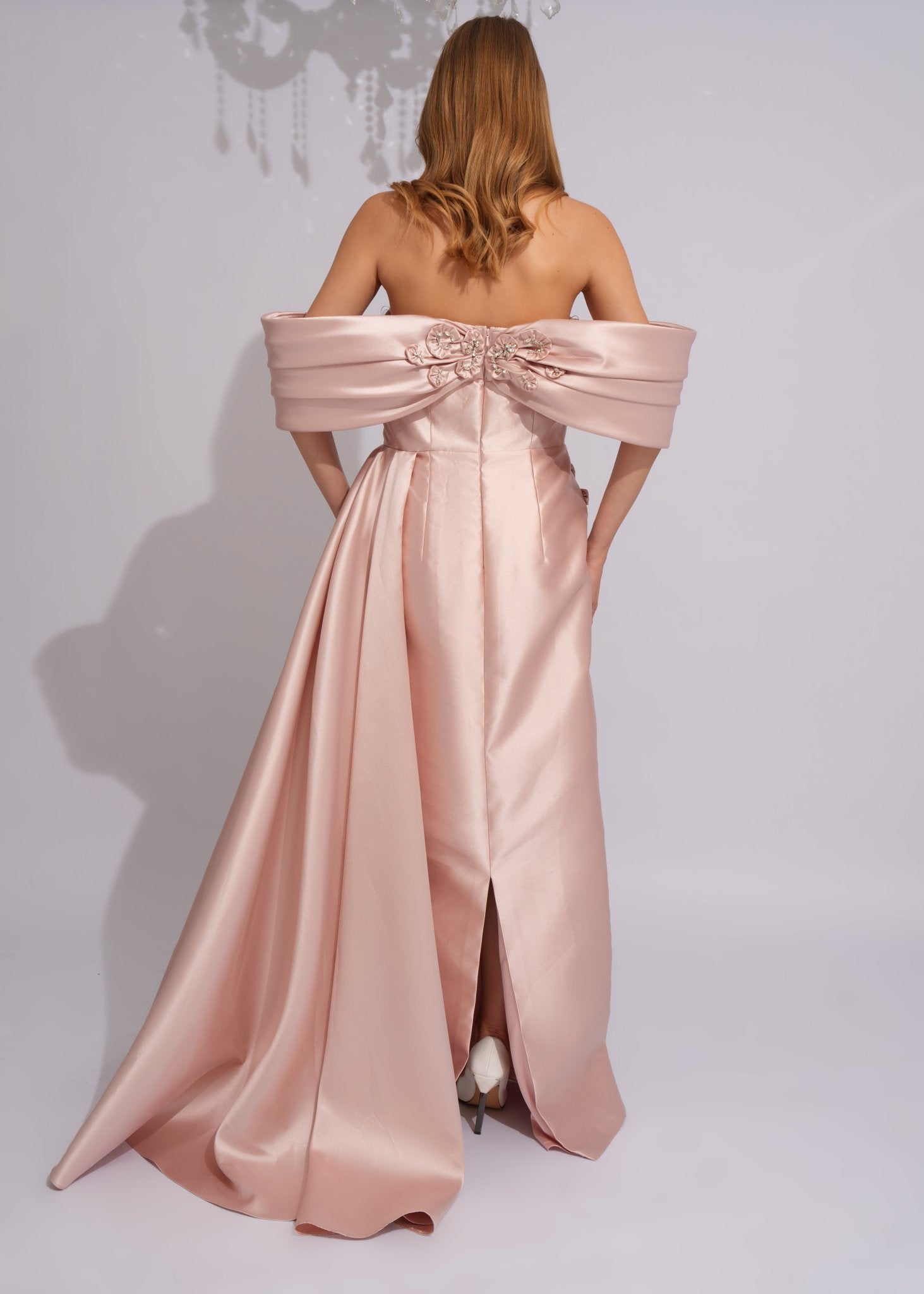 Rose Satin Blossom Evening Gown