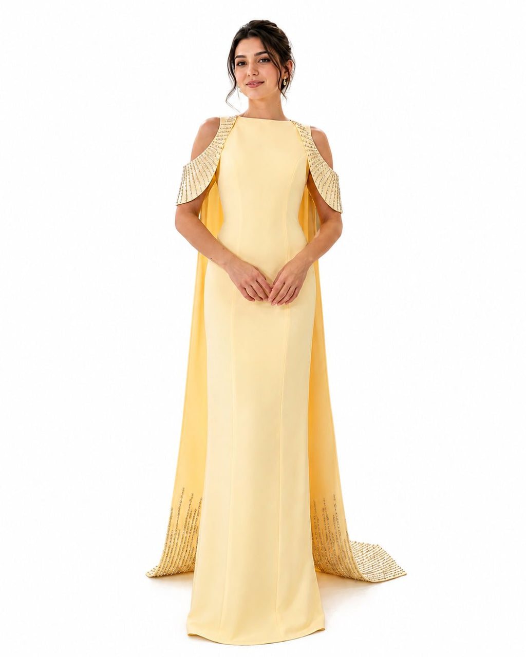 Embellished Cape Evening Gown - Paria Masumi