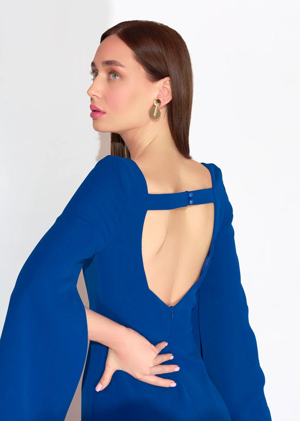 Fuchsia Bell Sleeve Evening Dress with Open Back - Paria Masoumi