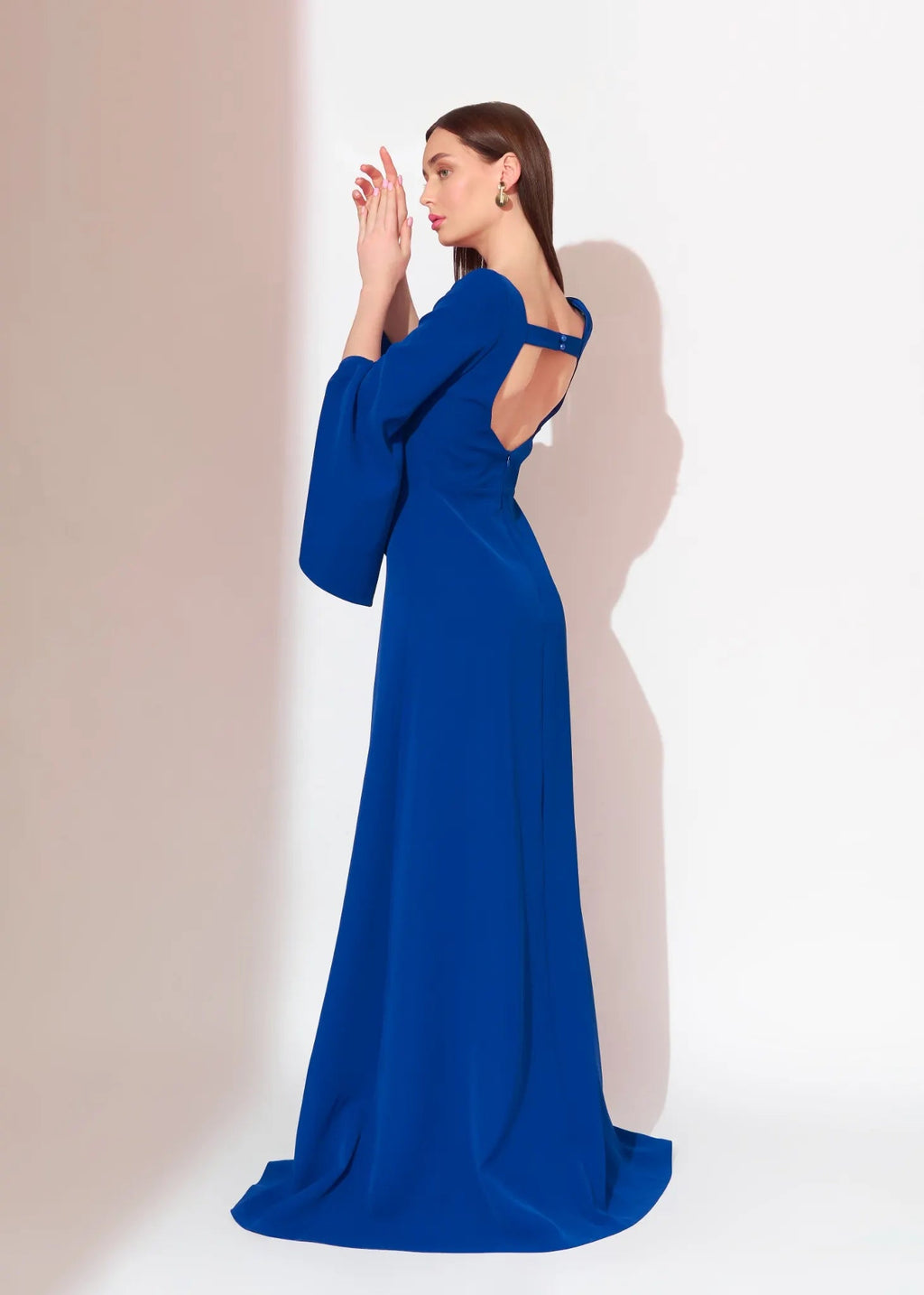 Fuchsia Bell Sleeve Evening Dress with Open Back - Paria Masoumi