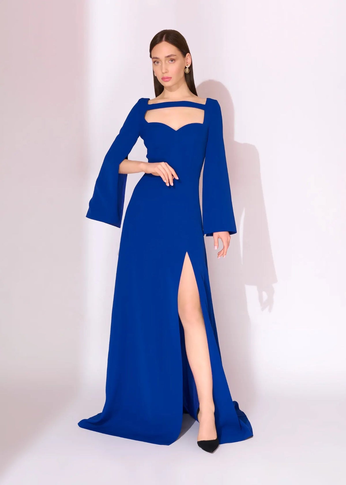 Fuchsia Bell Sleeve Evening Dress with Open Back - Paria Masumi