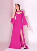 Fuchsia Bell Sleeve Evening Dress with Open Back - Paria Masoumi