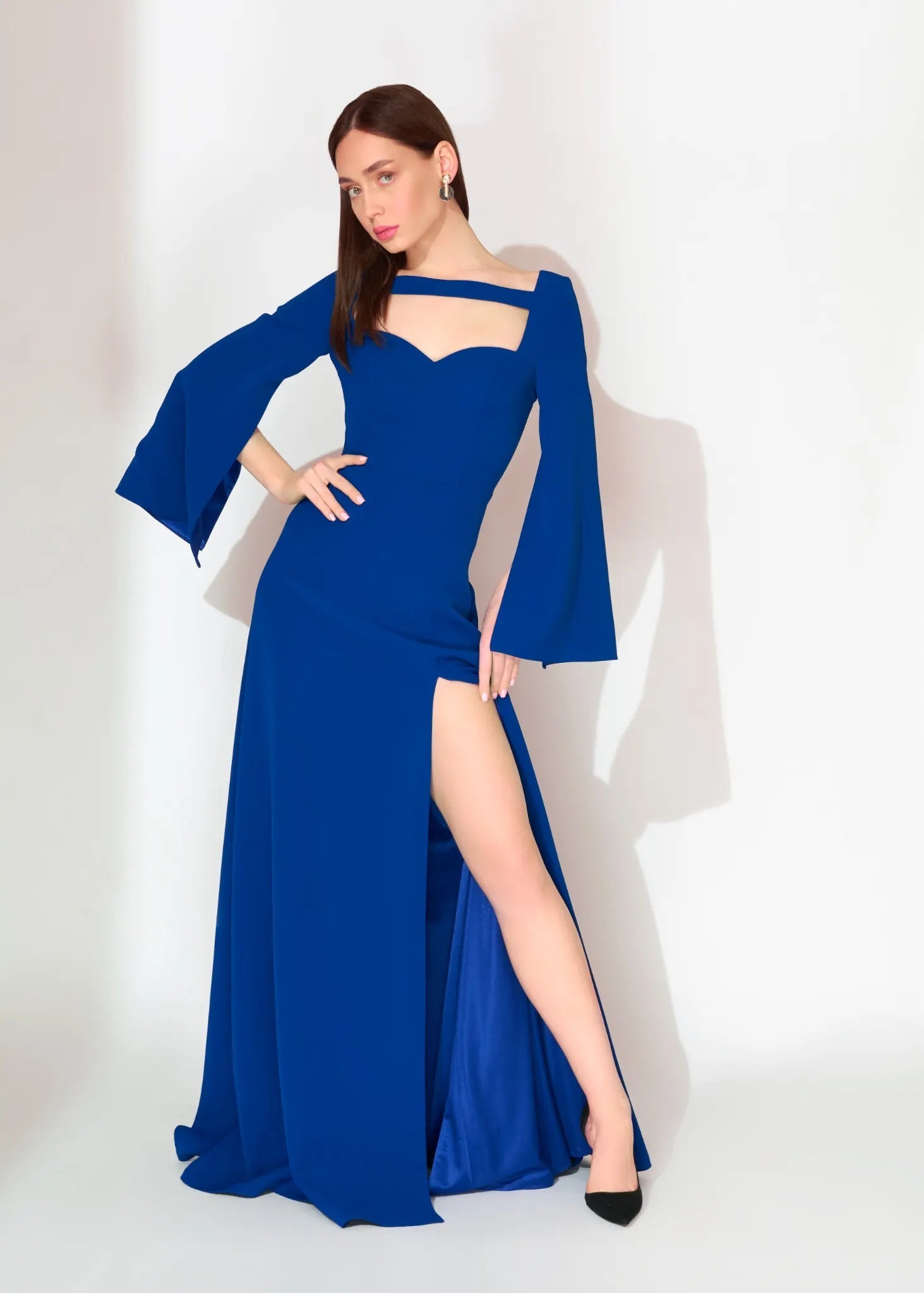 Fuchsia Bell Sleeve Evening Dress with Open Back - Paria Masoumi