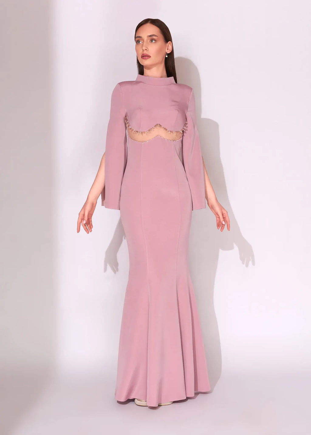 Ice Blue Beaded Cut-Out Mermaid Evening Dress - Paria Masoumi