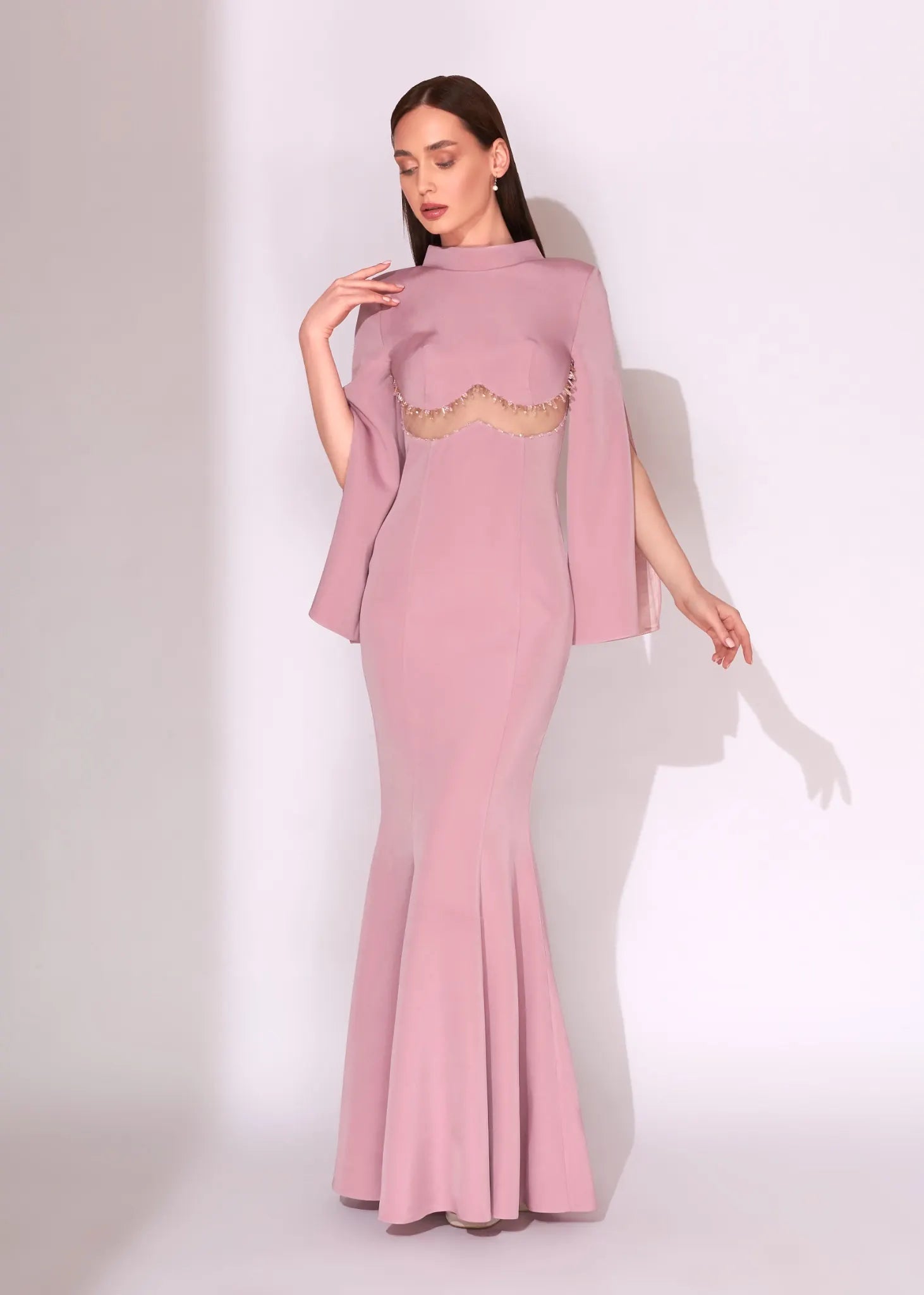 Ice Blue Beaded Cut-Out Mermaid Evening Dress - Paria Masoumi