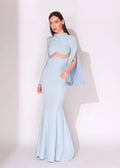 Ice Blue Beaded Cut-Out Mermaid Evening Dress - Paria Masoumi