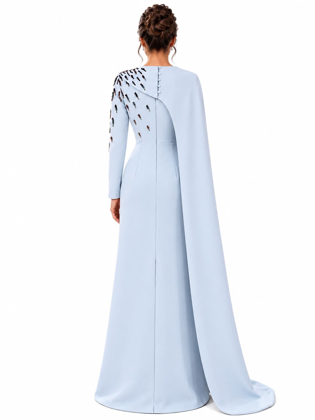 Ice Blue Embellished Cape Evening Gown - Paria Masumi