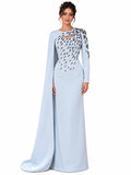 Ice Blue Embellished Cape Evening Gown - Paria Masumi