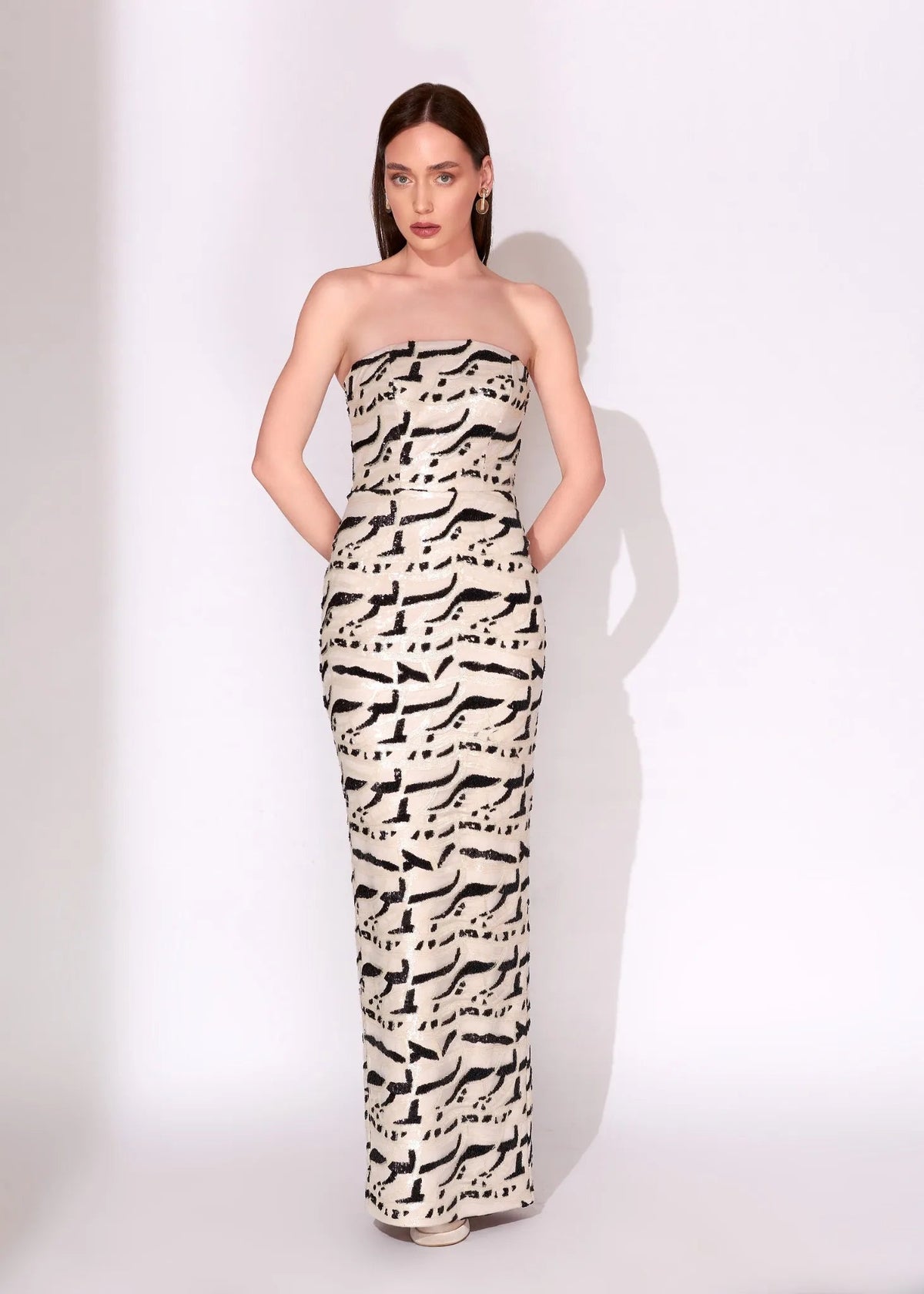 Ivory & Black Strapless Sequin Evening Gown - Paria Masumi