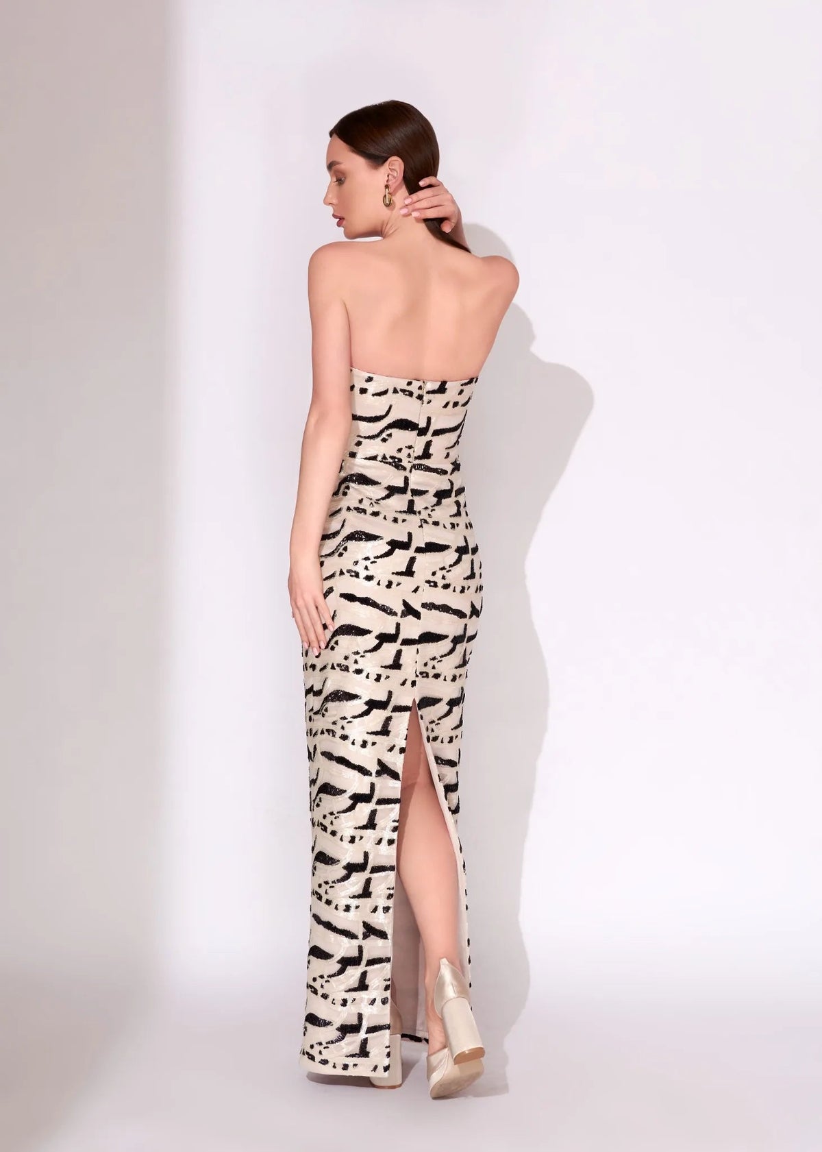 Ivory & Black Strapless Sequin Evening Gown - Paria Masumi
