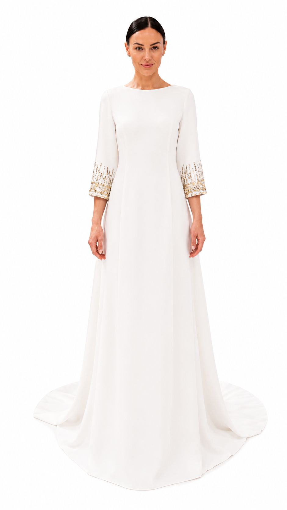 Ivory Embellished Cape Evening Gown - Paria Masumi
