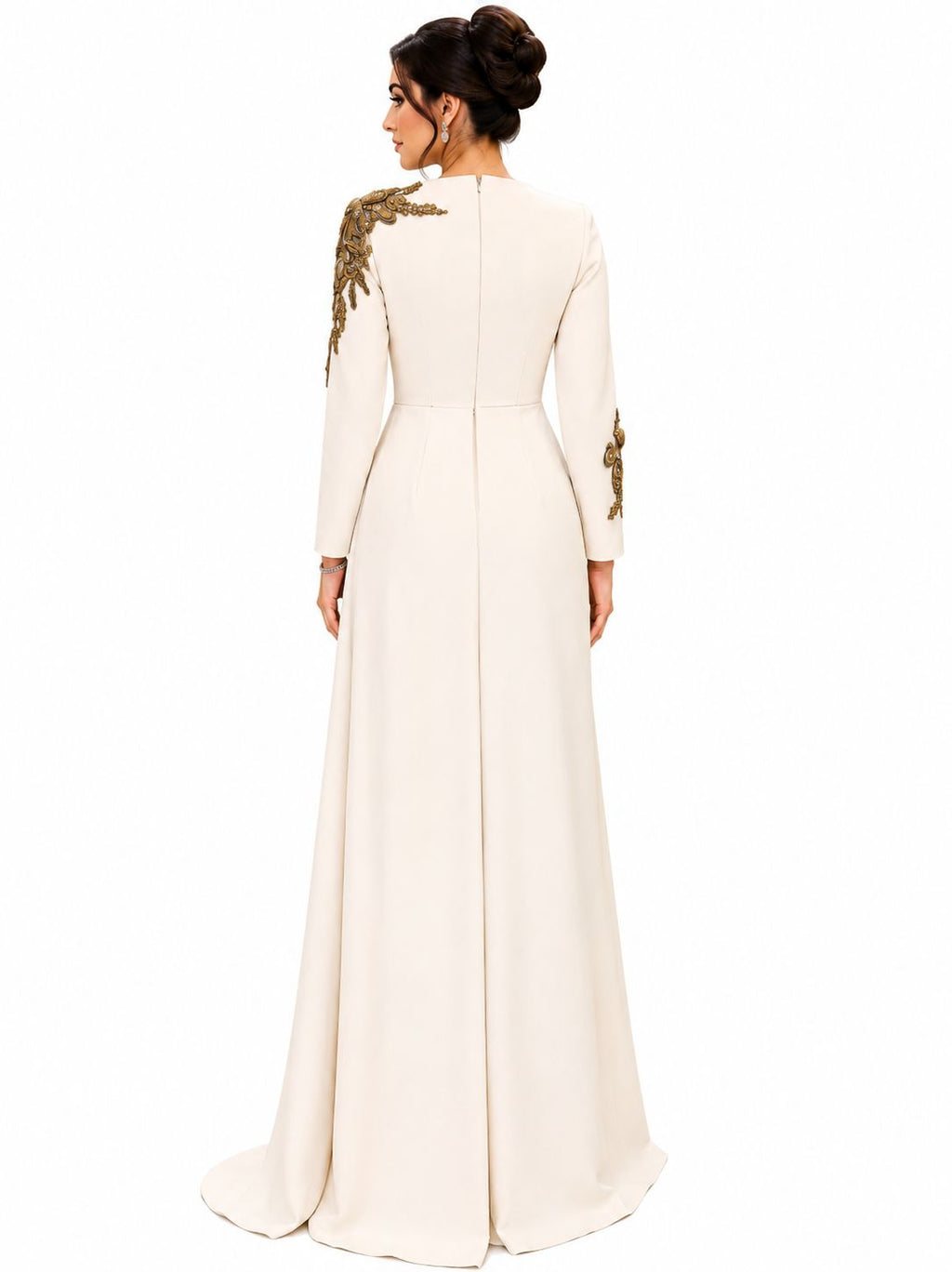 Ivory Gold Embellished Draped Evening Gown - Paria Masumi