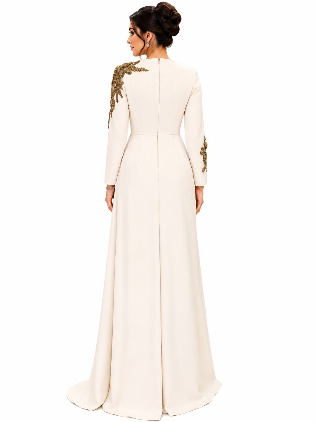 Ivory Gold Embellished Draped Evening Gown - Paria Masumi