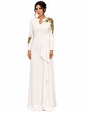 Ivory Gold Embellished Draped Evening Gown - Paria Masumi