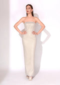 Ivory Strapless Crystal Embellished Evening Gown - Paria Masumi