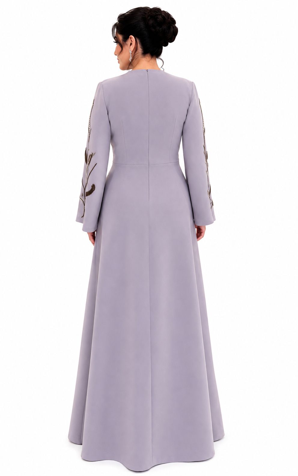 Lavender Floral Embroidered Long Sleeve Evening Gown - Paria Masumi