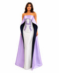 Lilac Cape Strapless Embellished Evening Gown - Paria Masumi