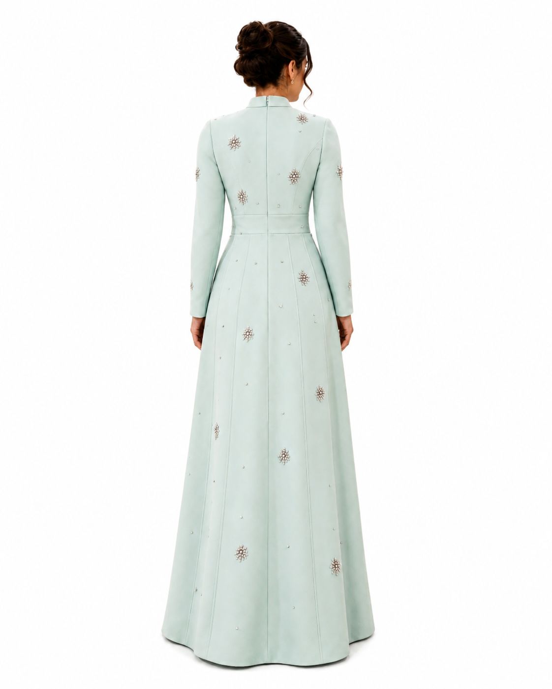 Mint Embellished Long Sleeve Evening Gown - Paria Masumi