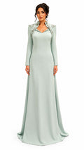 Mint Green Embellished Long Sleeve Cape Evening Gown - Paria Masumi