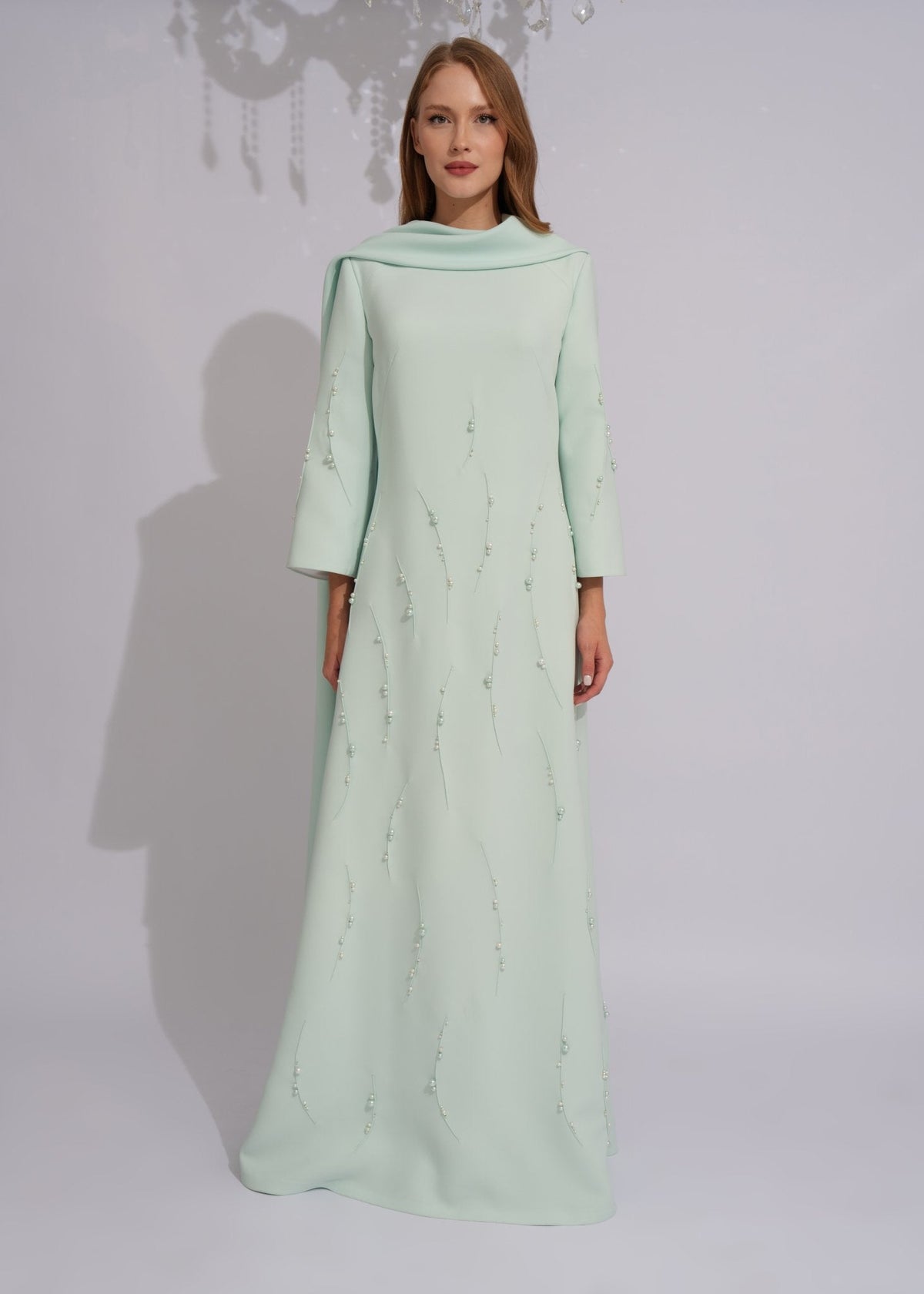 Mint Pearl Cascade Evening Gown - Paria Masumi