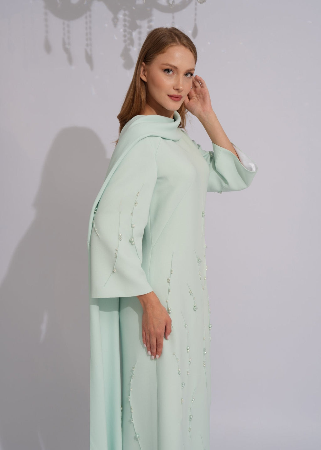 Mint Pearl Cascade Evening Gown - Paria Masumi
