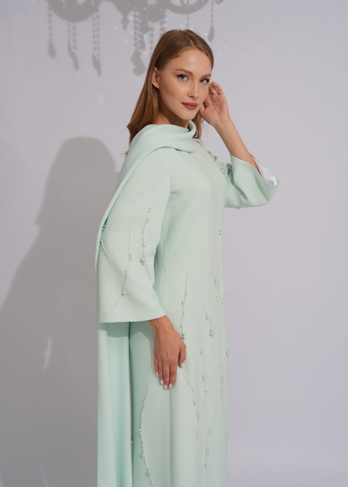 Mint Pearl Cascade Evening Gown - Paria Masumi
